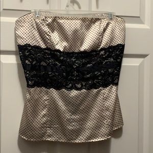 Zip up crop top (cream w/ black polka dots, lace)